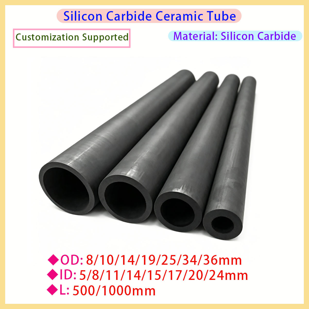 Ceramic Heat Emitter - SiC Seramik Boru Basınçsız Sinterlenmiş Silisyum